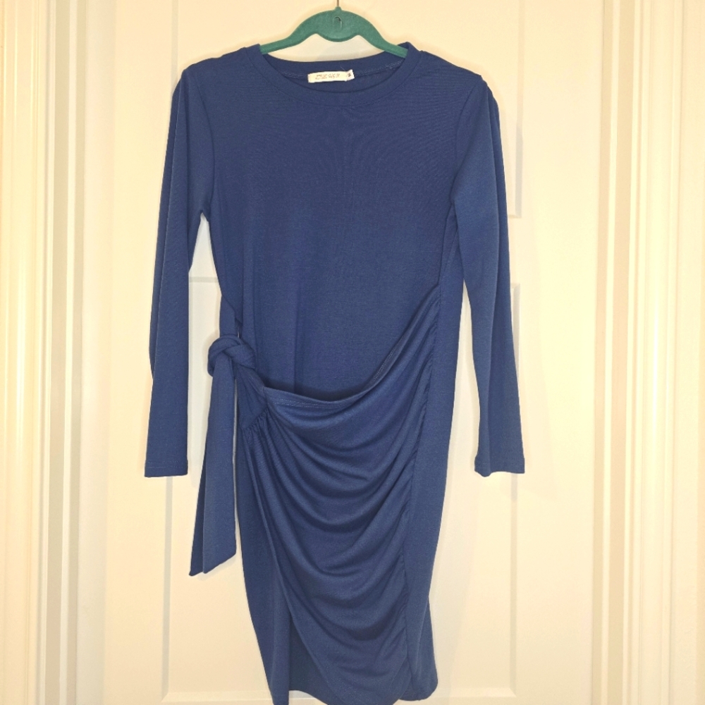 Blue Faux Wrap Dress Sz M